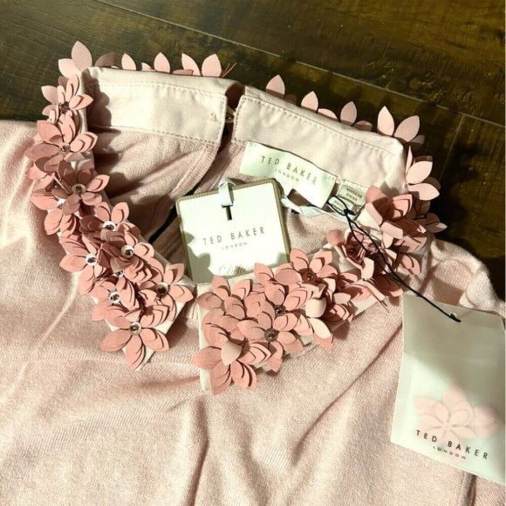 Ted Baker Nansea Floral Collar Sweater Pink Size Medium New with tag - Picture 7 of 12